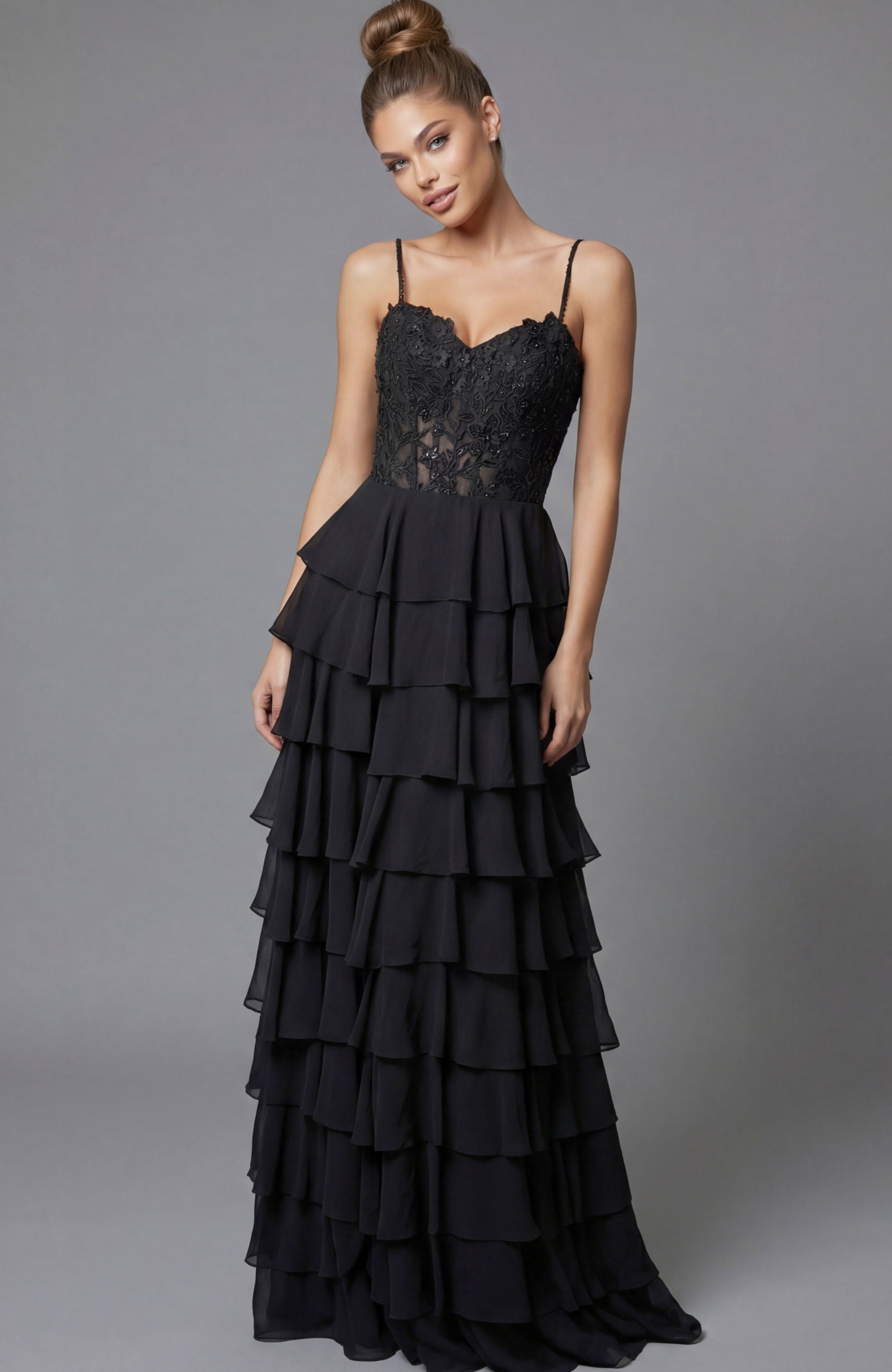 Prom Dresses Formal Long Ruffle Lace Corset Prom Dress Jovani 44543 Black