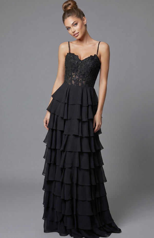 Formal Long Ruffle Lace Corset Prom Dress Jovani 44543