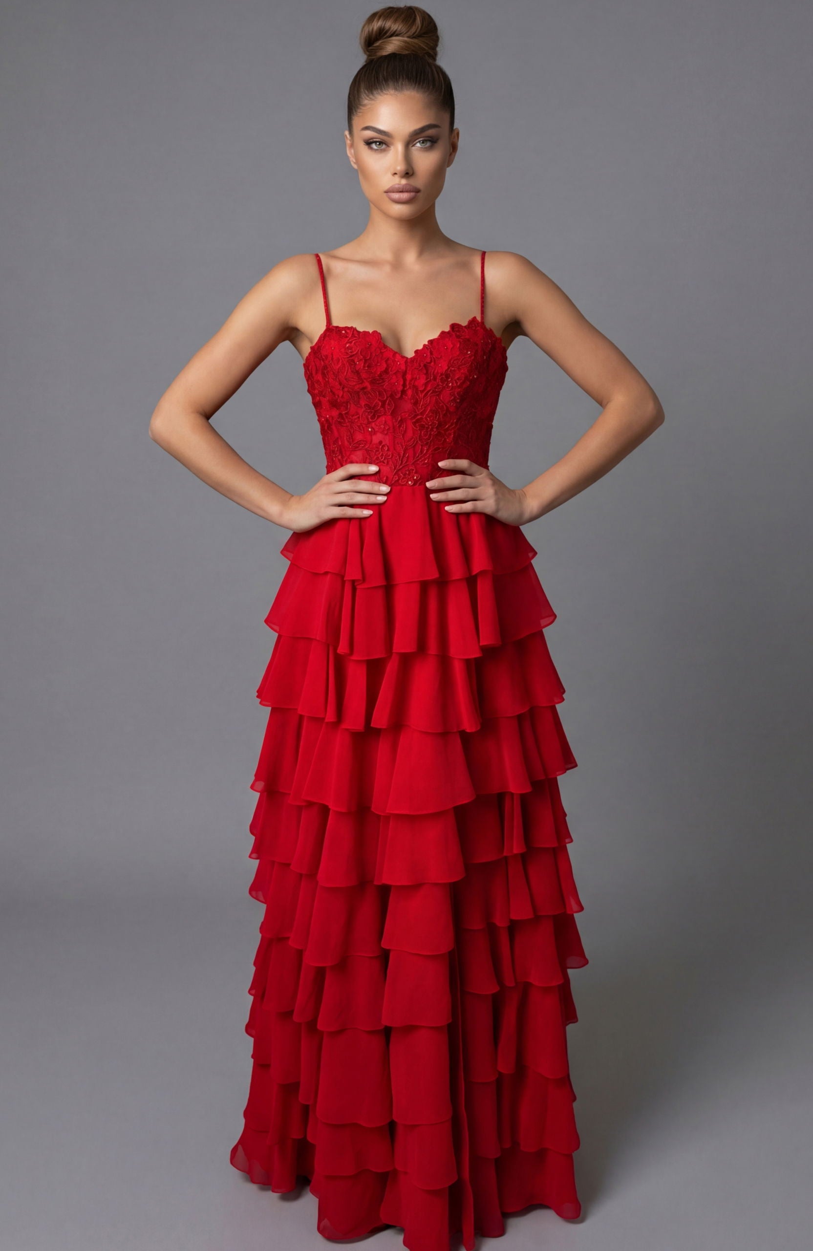 Prom Dresses Formal Long Ruffle Lace Corset Prom Dress Jovani 44543 Red