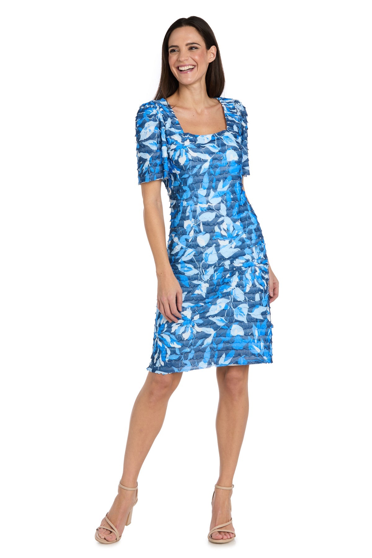 Square Neck Short Floral Cocktail Dress by R&M Richards 4458 in Blue/Multi
