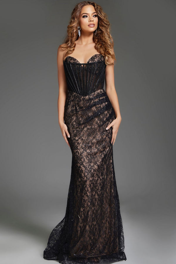Jovani 44609 Long Beaded Lace Gown Formal Prom Dress
