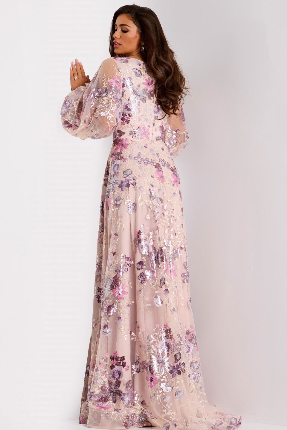 Formal Dresses Long Sleeve Floral Formal Dress Jovani 44655 Blush/Lilac
