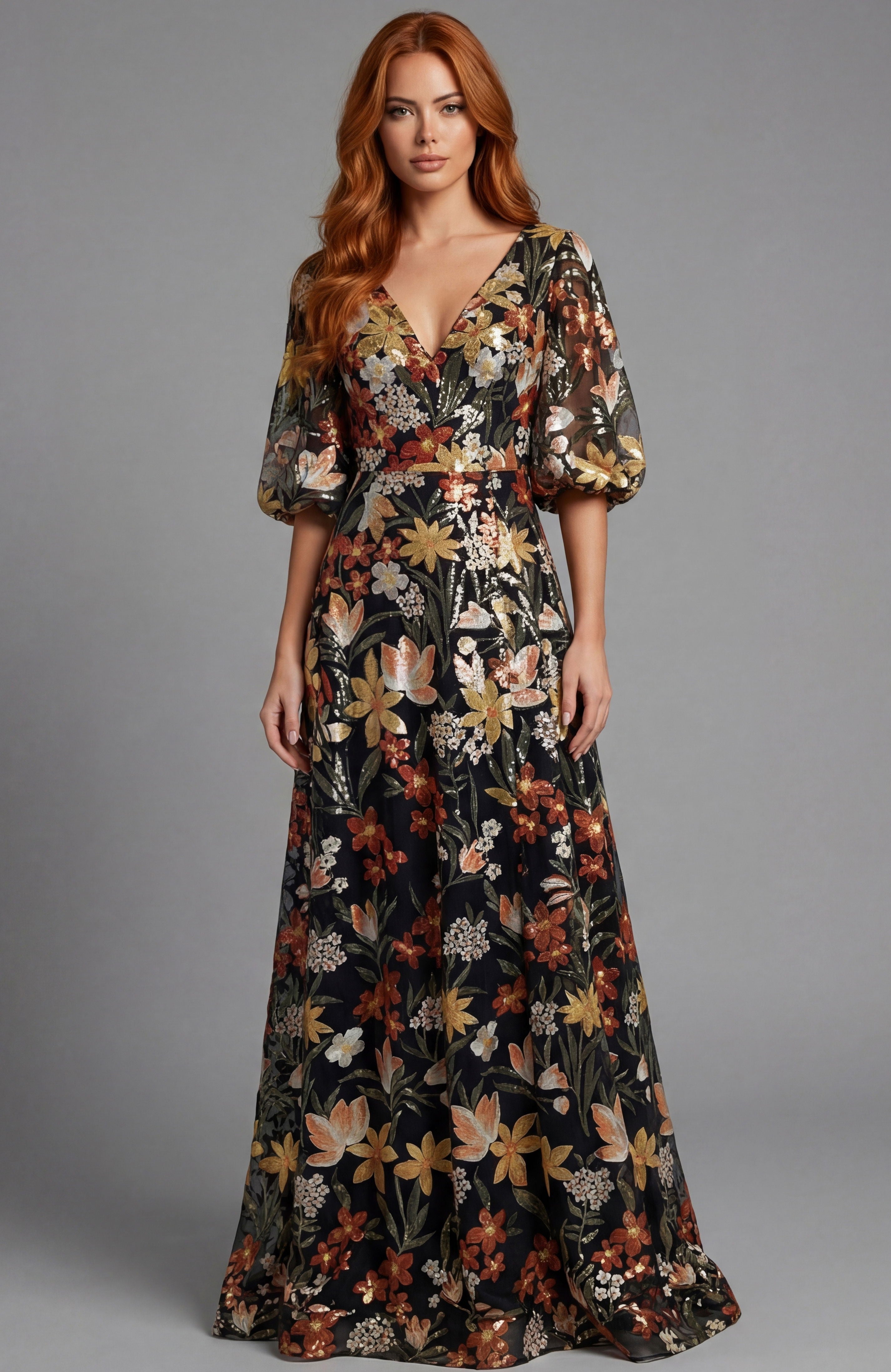 Mother of the Bride Dresses Long Formal Floral A Line Evening Dress Jovani 44656 Black/Multi
