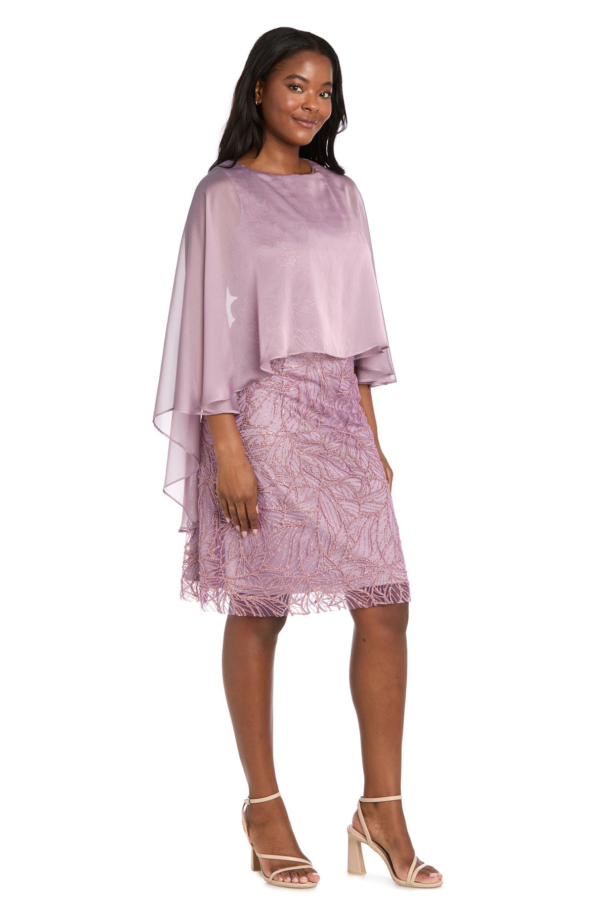 Jewel Knee-Length Chiffon Cape Cocktail Sheath Dress - R&M Richards 4470P