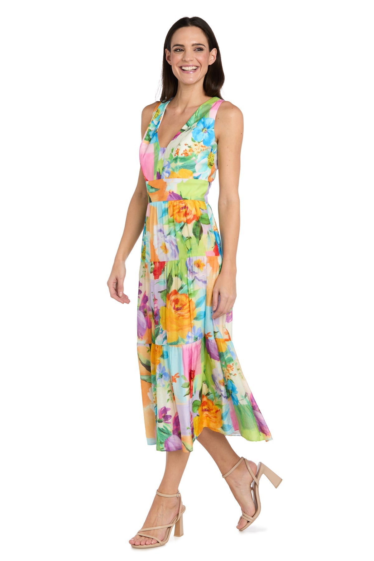R & M Richards Women's Printed Midi Fit and Flare Dress, Ivory, 8