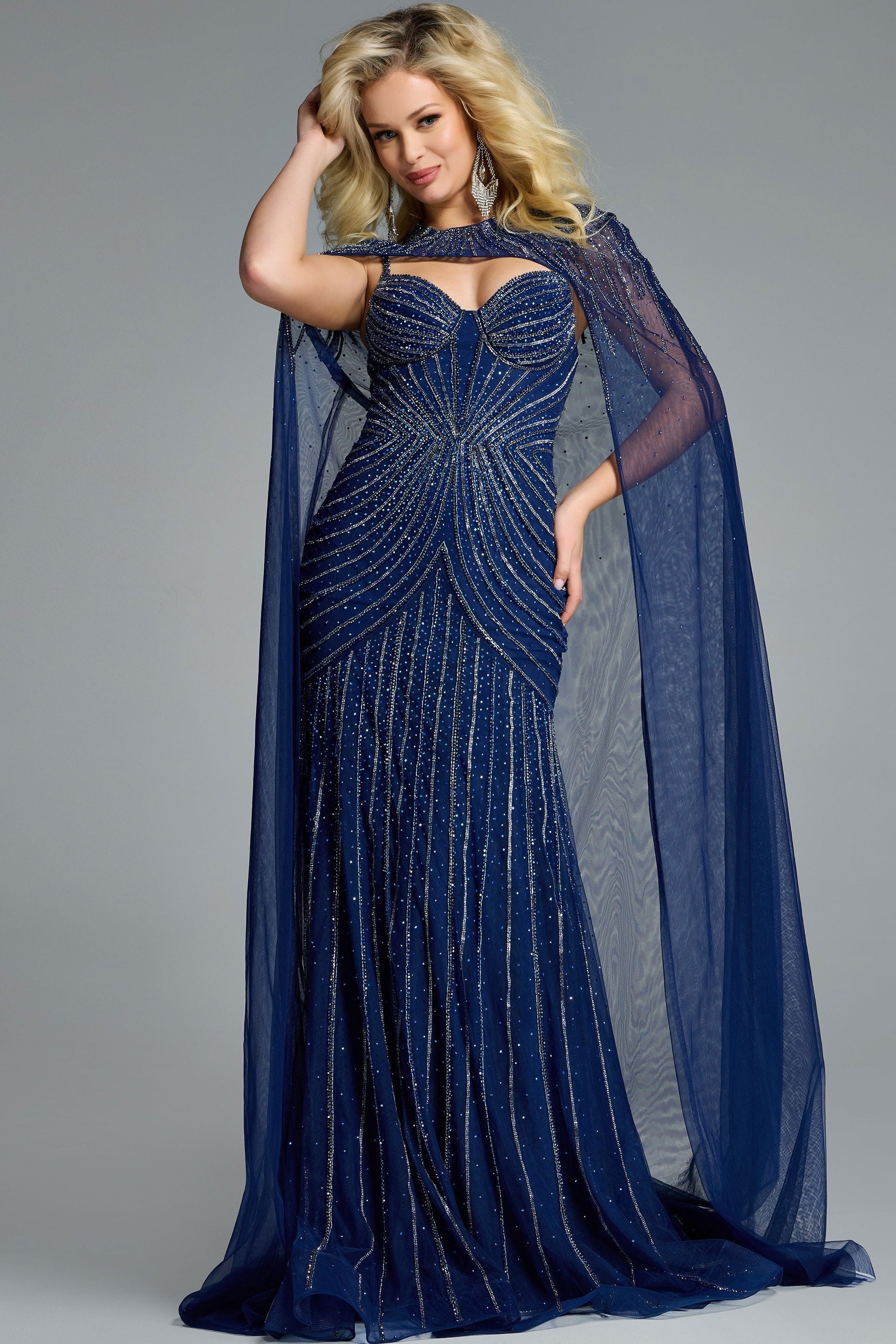 Formal Dresses Mermaid Long Prom Beaded Formal Dress Jovani 44840 Navy