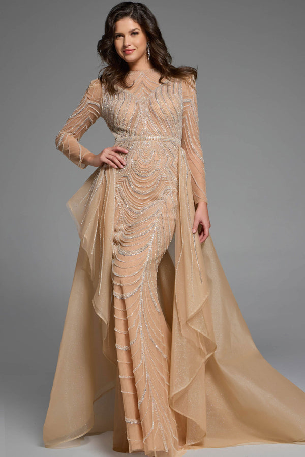 Evening Long Sleeve Beaded Formal Prom Dress Jovani 44841