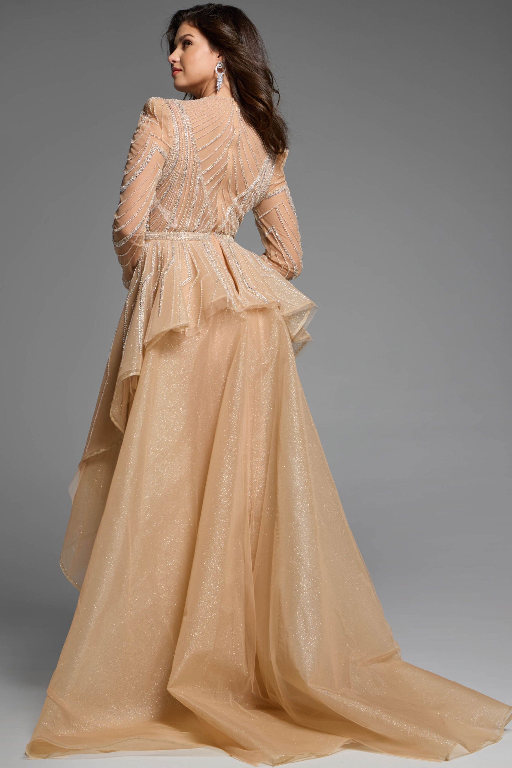 Formal Dresses Evening Long Sleeve Beaded Formal Prom Dress Jovani 44841 Champagne
