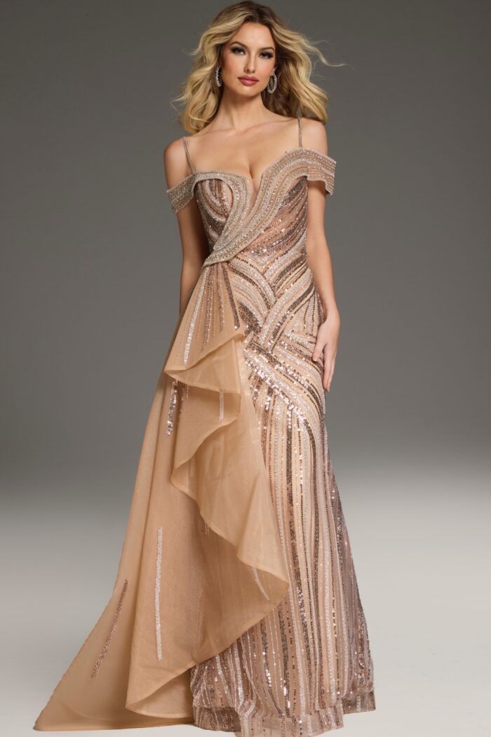 Prom Dresses Long Sequined A Line Formal Evening Prom Dress Champagne