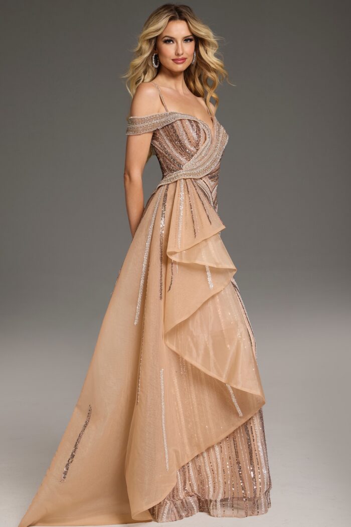 Jovani 44843 Long Sequined A Line Formal Evening Prom Dress
