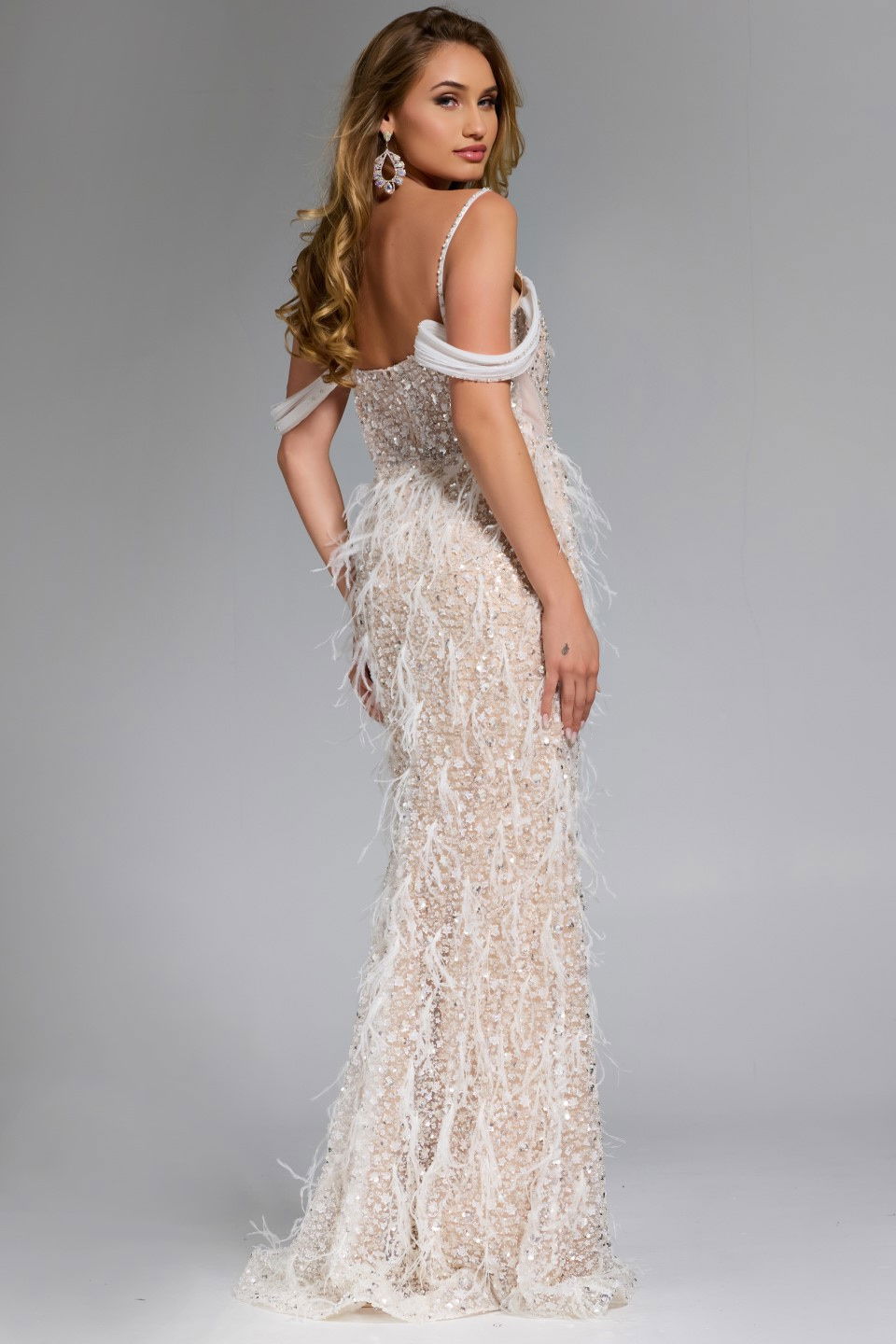 Prom Dresses Fitted Evening Long Formal Beaded Prom Dress Jovani 44848 White