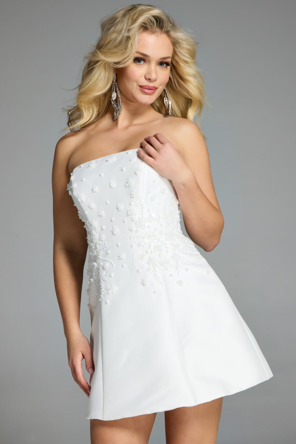 Strapless Mini Crepe Cocktail A-Line Dress Jovani 44855