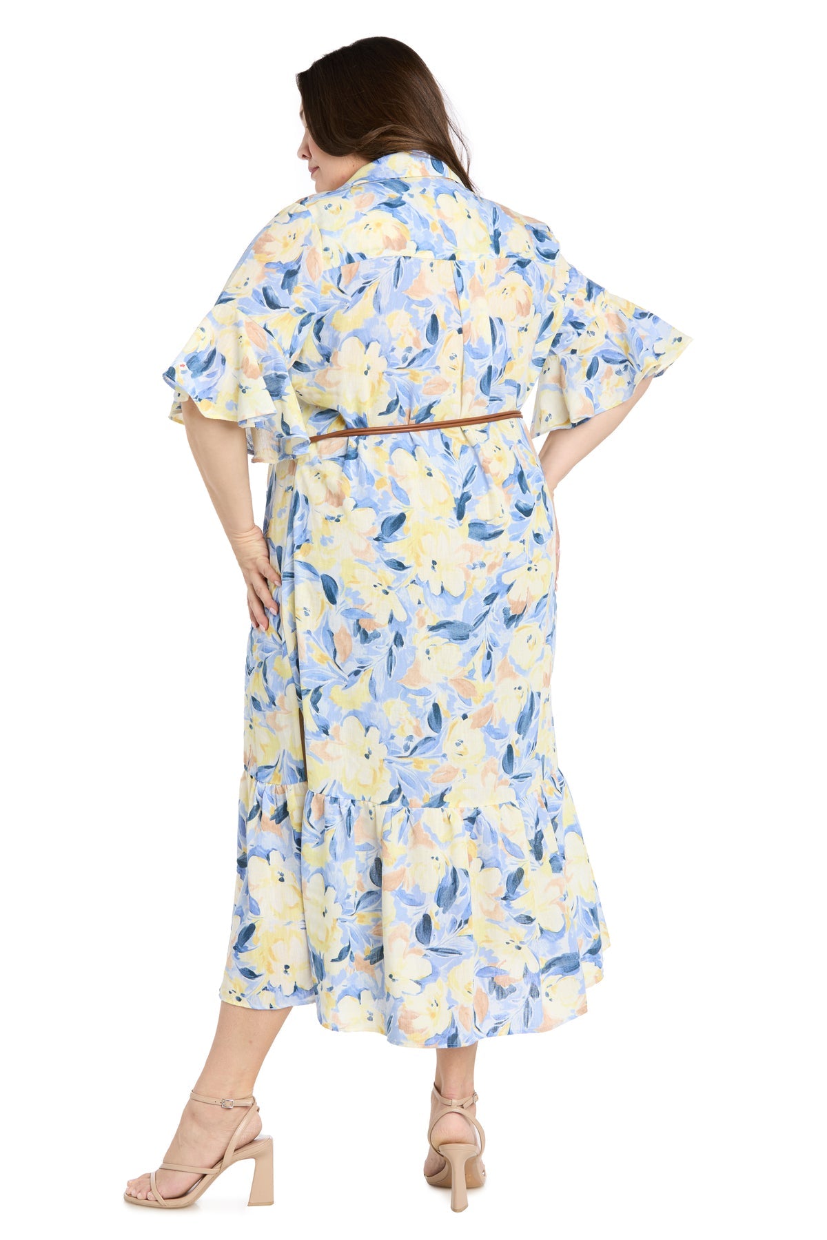 Plus Size Dresses Midi Cocktail Plus Size Floral Print Dress R&M Richards 4485W Blue/Multi