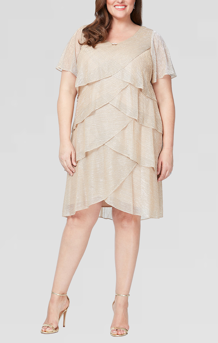 Plus Size Dresses Short Plus Size Tiered Cocktail Dress GOLD