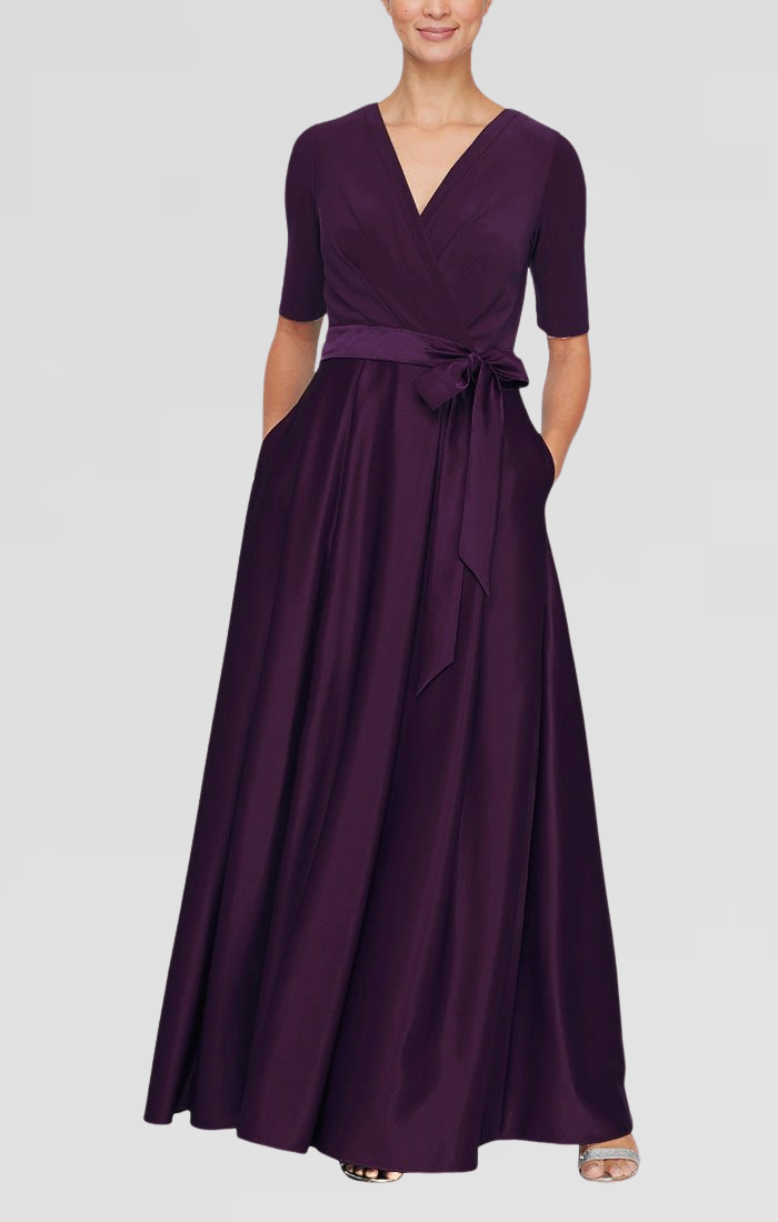 Alex Evenings Womens Petites Surplice Belted Evening Dress Navy 6P
