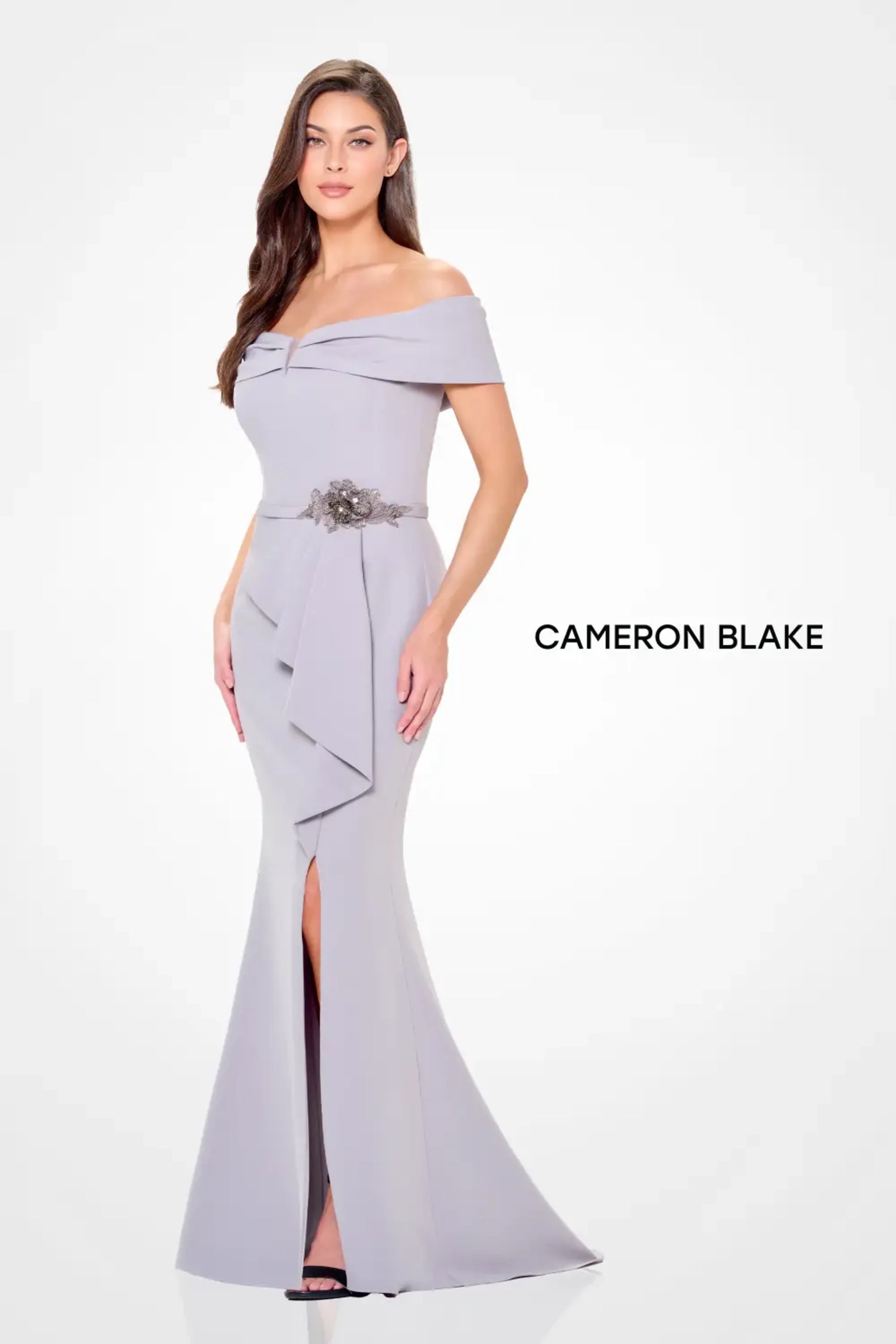 Cameron Blake CB3234 Long Floral A Line Formal Peplum Evening Dress