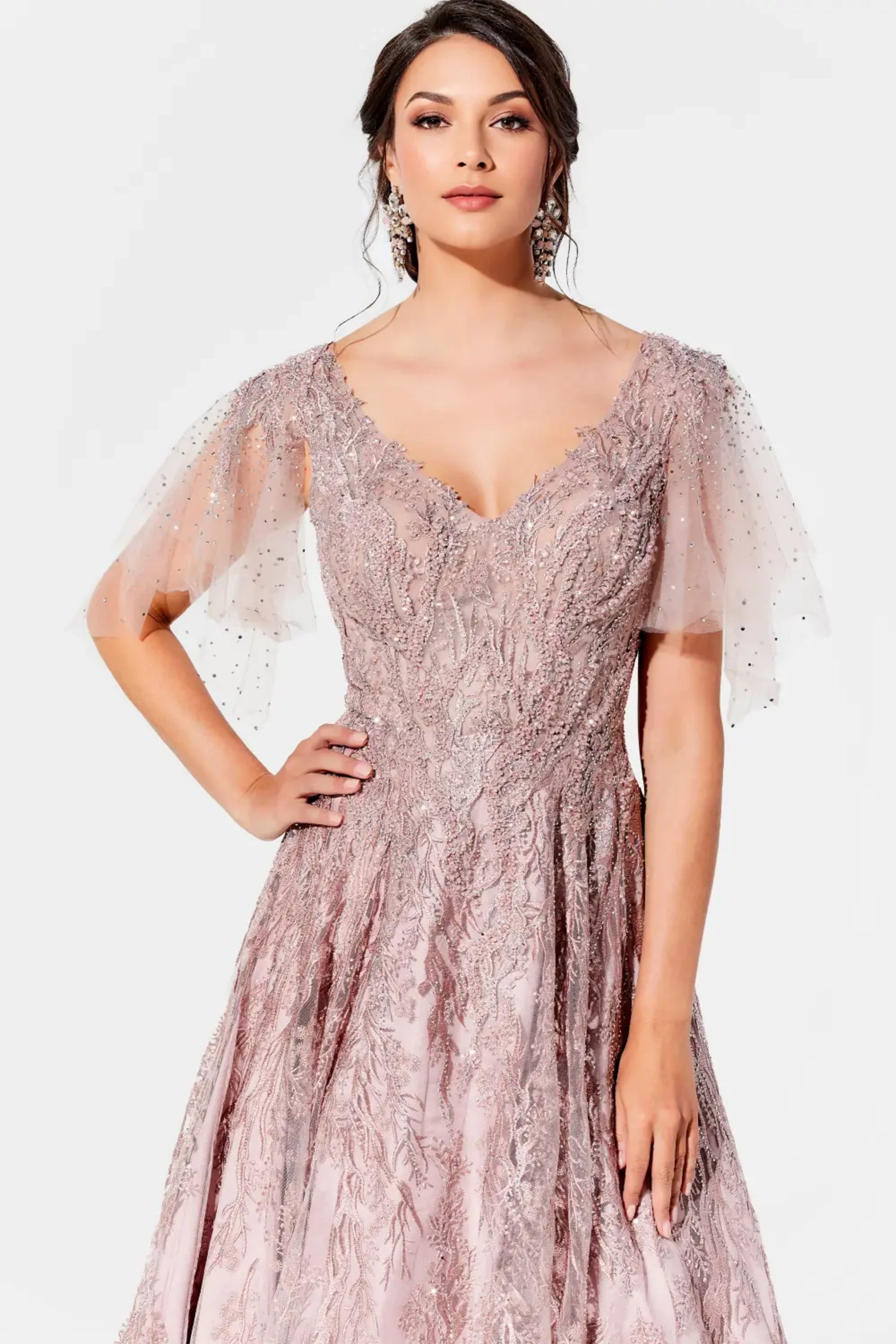 Ivonne D 120D10 Lace Pleated Evening Formal Dress