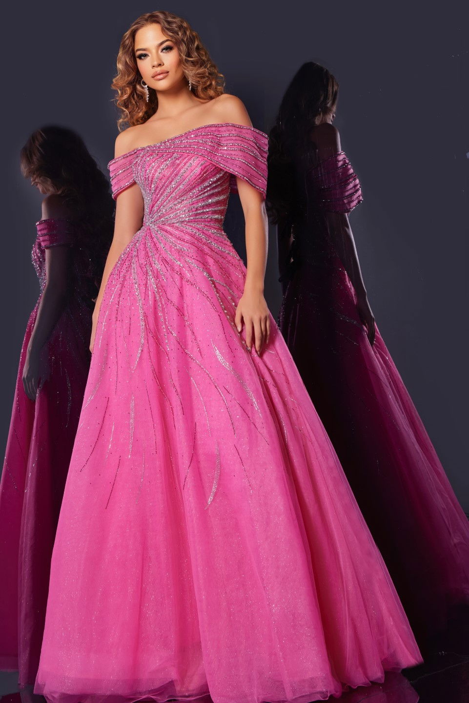 Prom Dresses Beaded Long Formal Glitter A Line Prom Dress Jovani 45067 Fuchsia