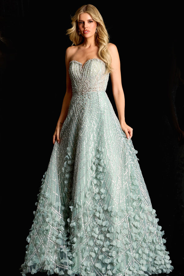 Beaded Long Formal A Line 3D Floral Prom Dress Jovani 45069
