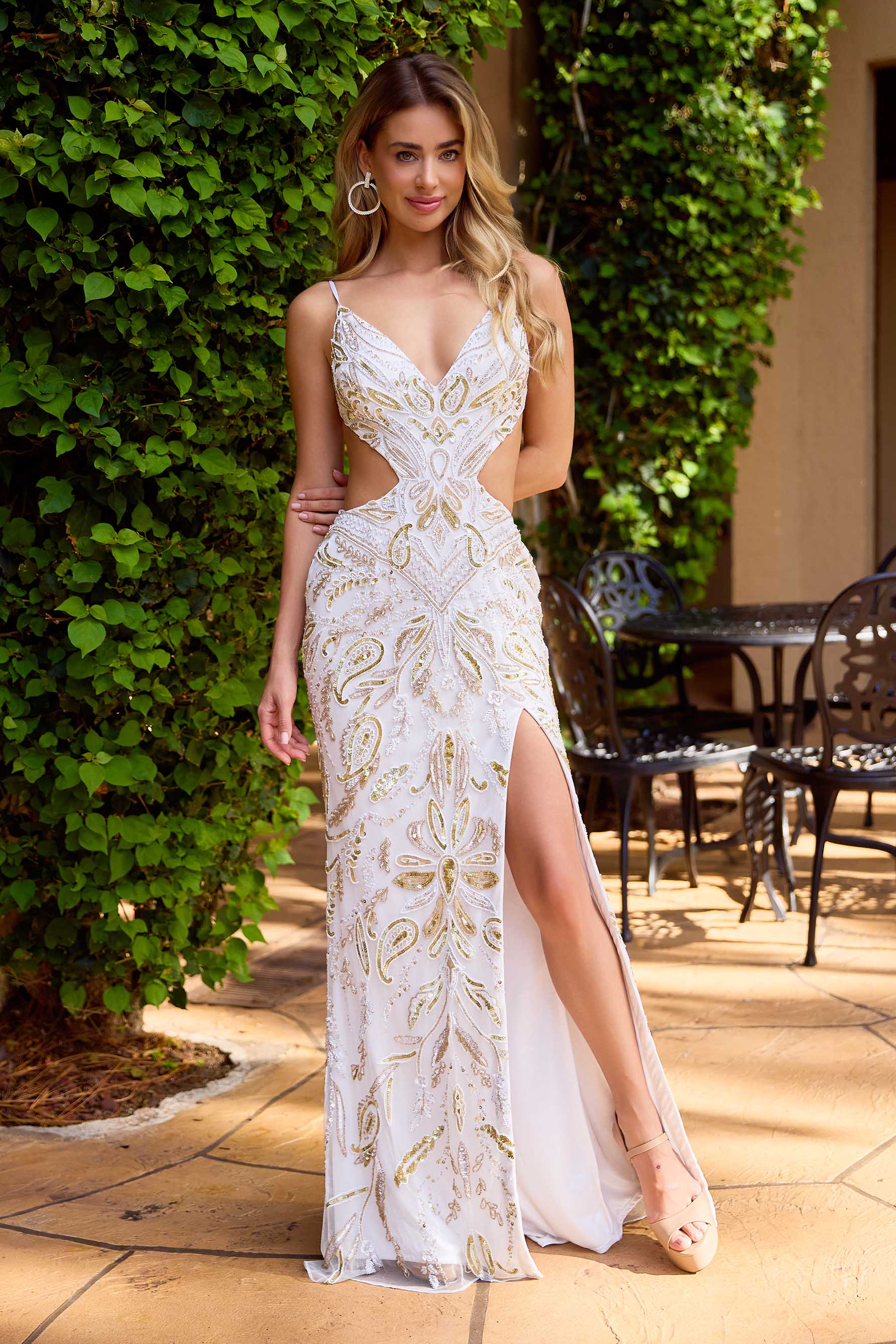 strapless open back dress Primavera Couture 4508 Prom Dress - Ivory/Gold