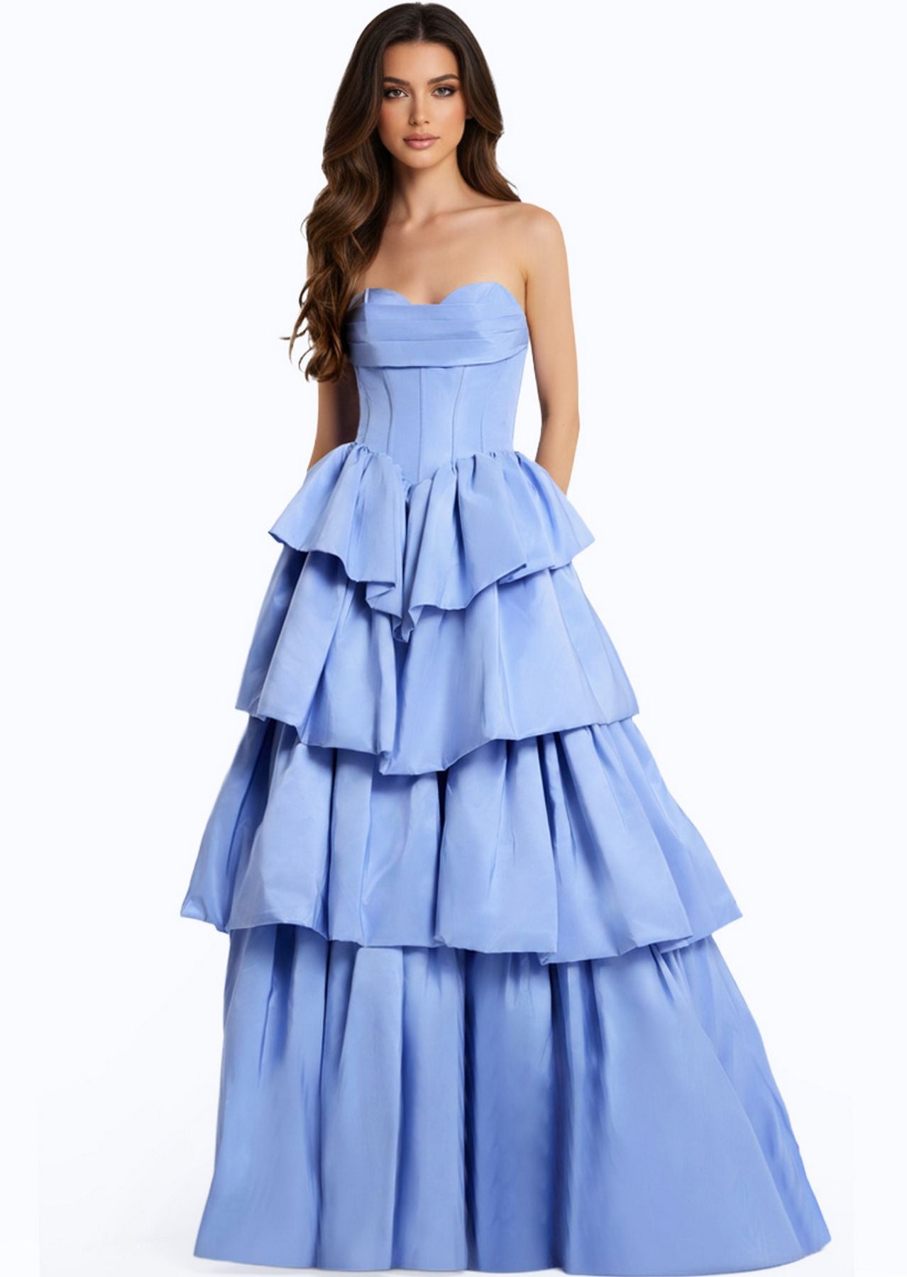 Prom Dresses Ruffle Long Formal Ball Gown Corset Prom Dress Perriwinkle
