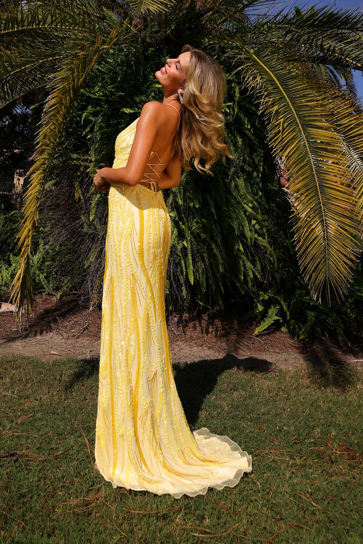 Prom Dresses Fitted Evening Long Prom Dress Yellow