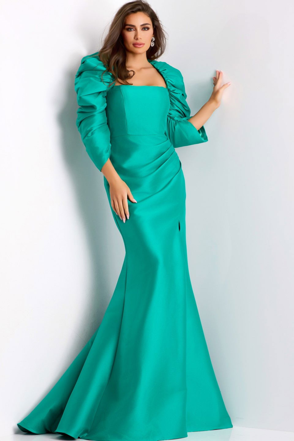 Formal Dresses Long Formal Prom Mermaid Slit Dress Jovani 45214 Emerald