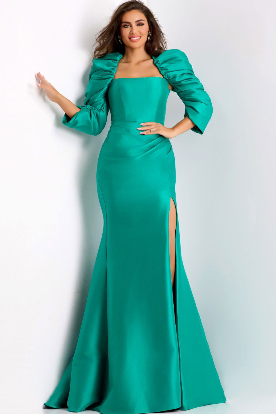 Formal Dresses Long Formal Prom Mermaid Slit Dress Jovani 45214 Emerald