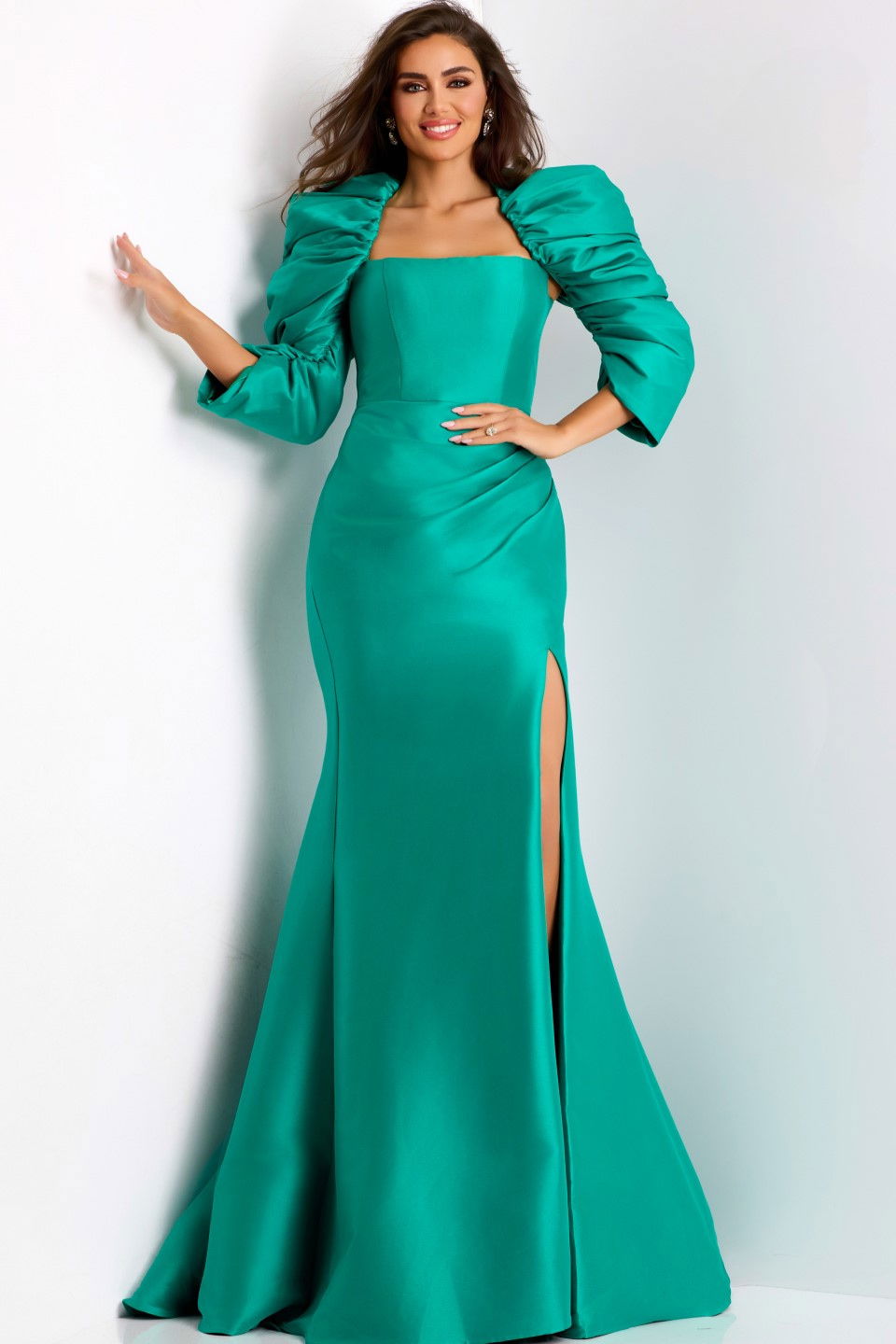 Formal Dresses Long Formal Prom Mermaid Slit Dress Jovani 45214 Emerald