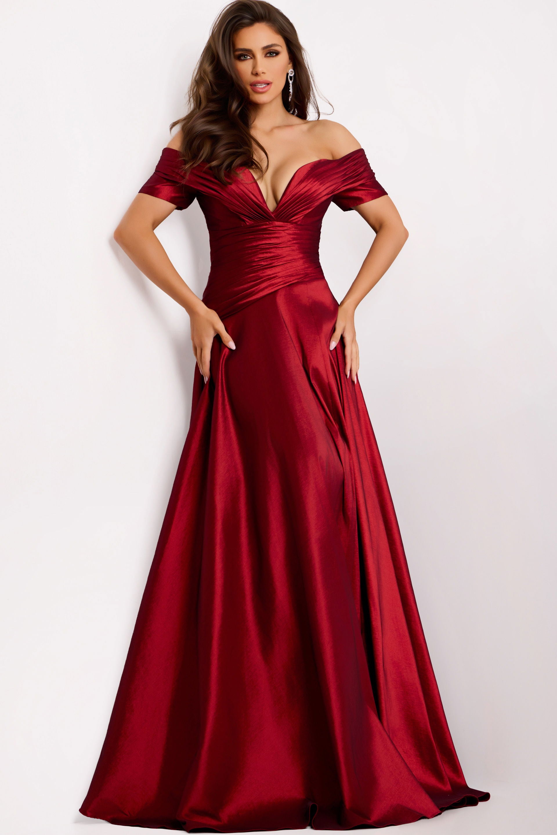 Prom Dresses Long A Line Formal Ruffle Prom Dress Jovani 45276 Burgundy