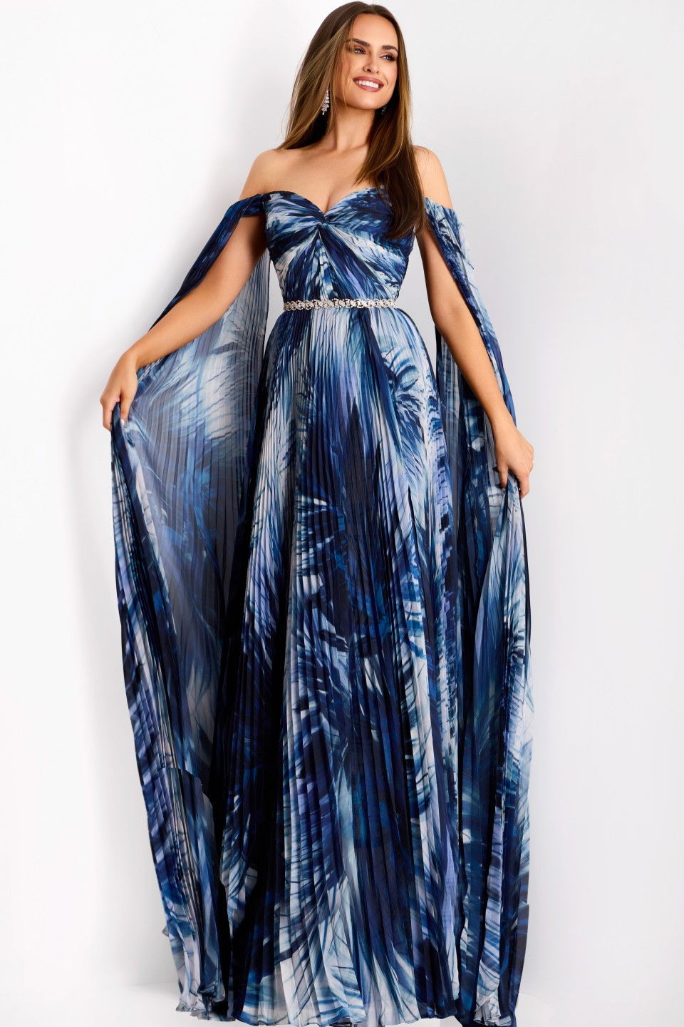Formal Dresses Long A Line Pleated Formal Dress Jovani 45277 Print