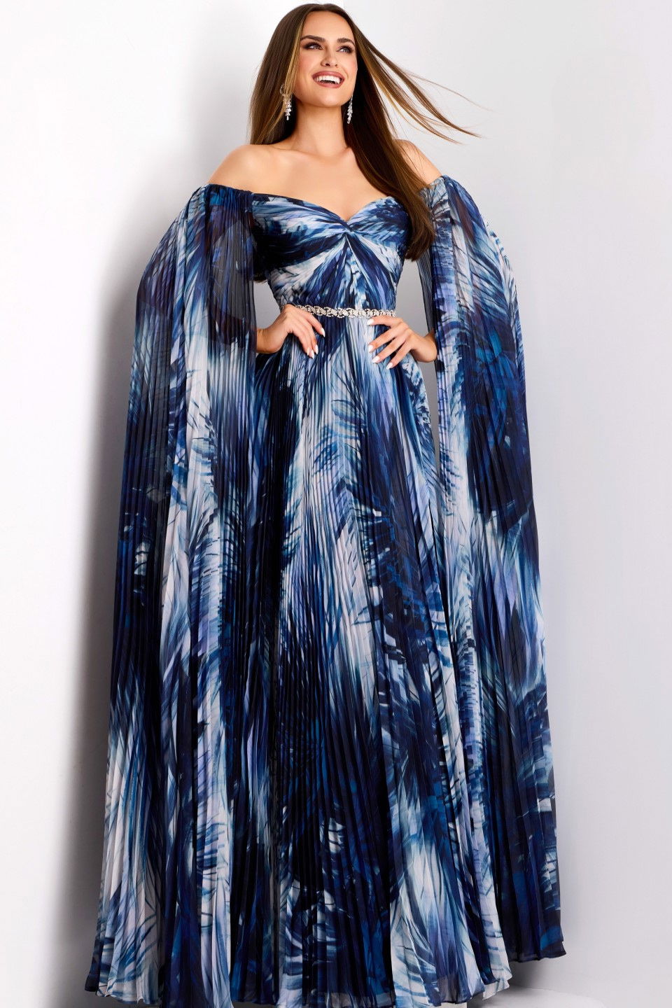 Formal Dresses Long A Line Pleated Formal Dress Jovani 45277 Print