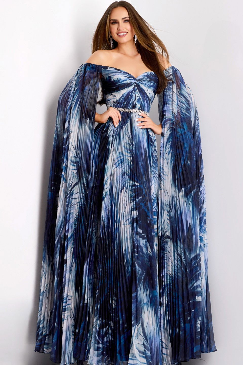 Formal Dresses Long A Line Pleated Formal Dress Jovani 45277 Print