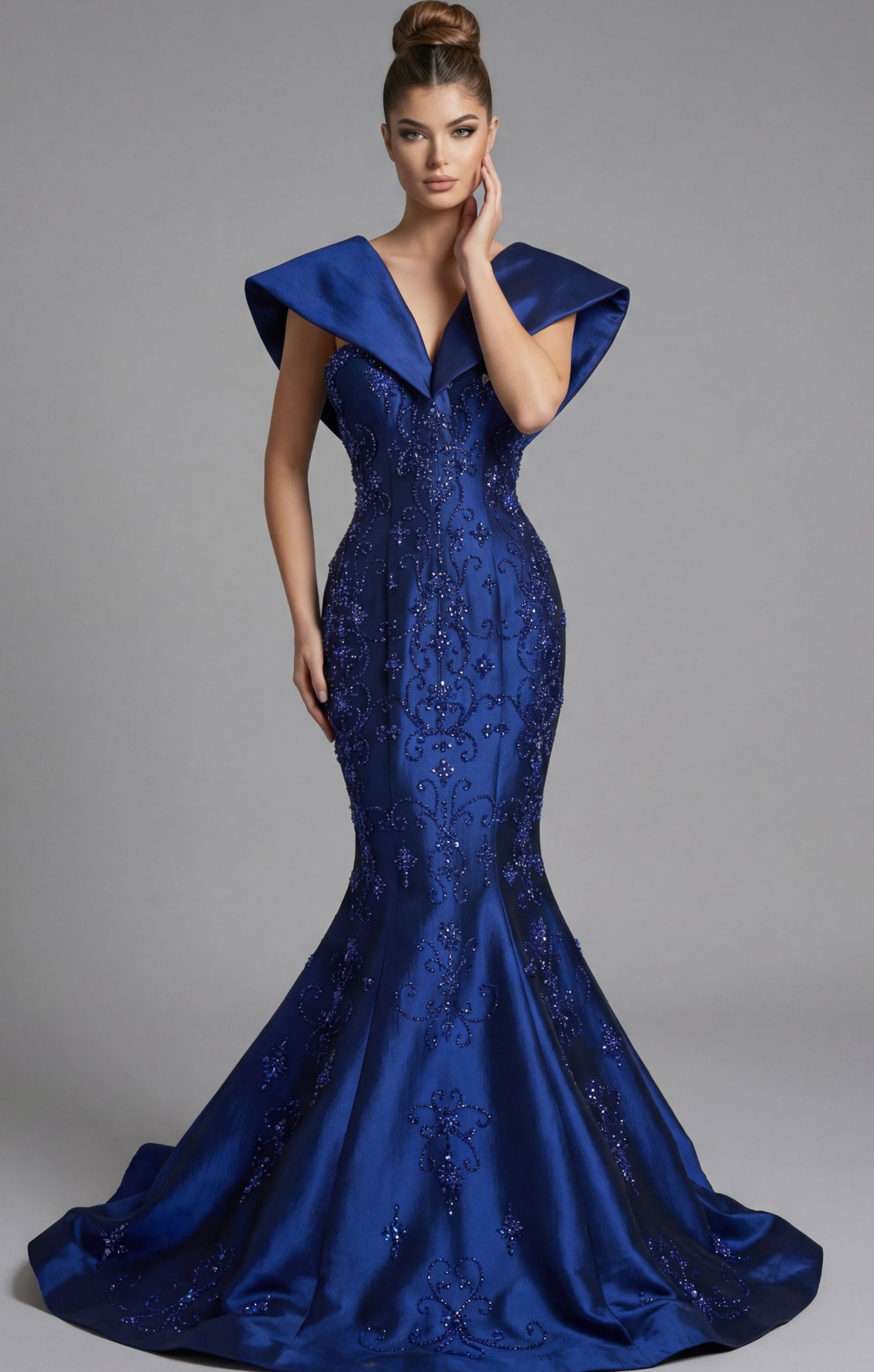 Prom Dresses Beaded Long Formal Mermaid Evening Prom Dress Jovani 45337 Navy