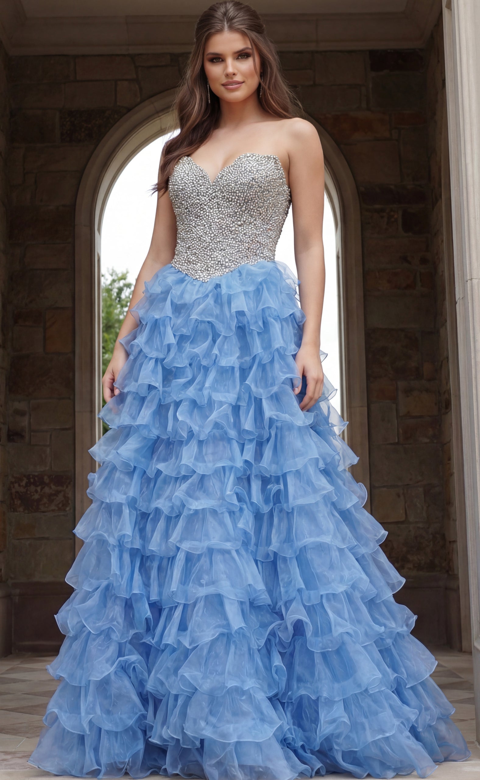 Prom Dresses Long Formal Ruffle Beaded Prom Dress Jovani 45341 Perriwinkle