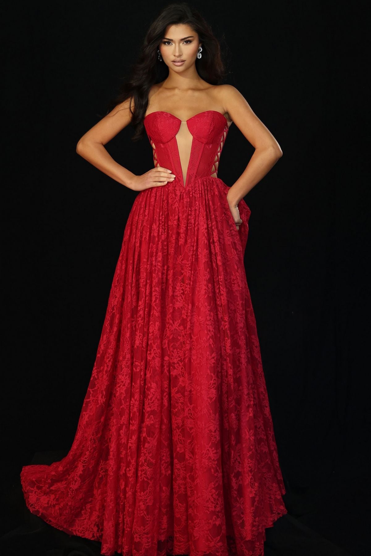 Prom Dresses Long Formal Lace  Corset Ball Gown Prom Dress Rasberry