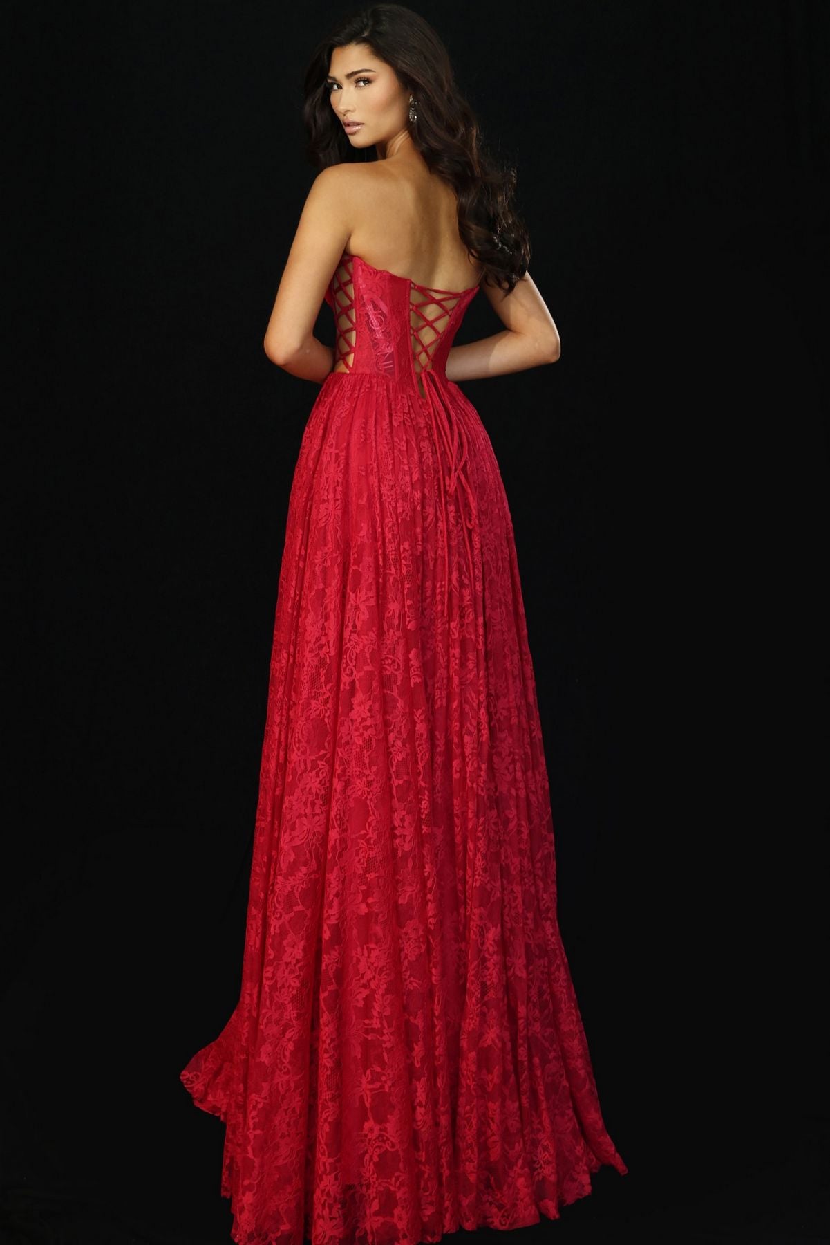 Prom Dresses Long Formal Lace  Corset Ball Gown Prom Dress Rasberry