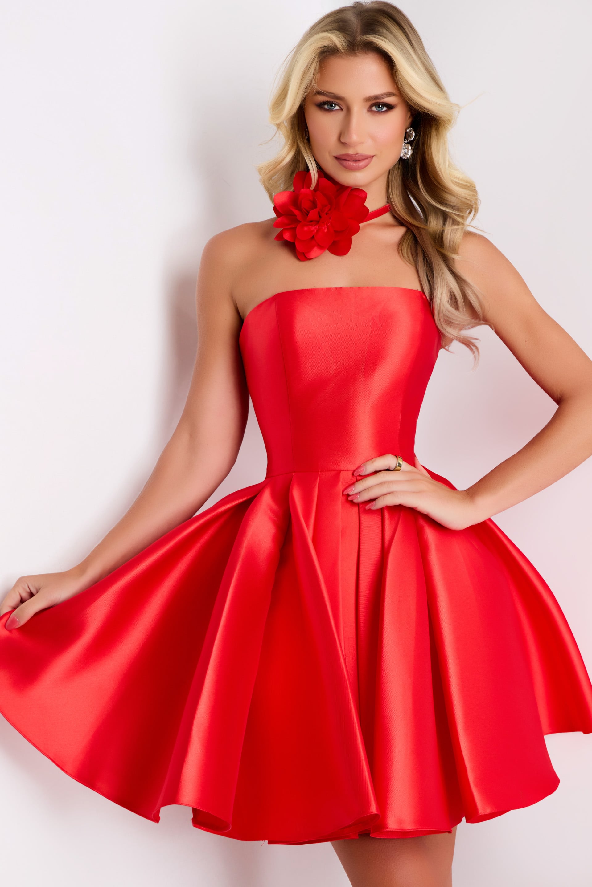 Strapless Satin Mini A-Line Cocktail Dress Jovani 45402 The Dress Outlet Strapless Satin Mini A-Line Cocktail Dress Jovani 45402 The Dress Outlet