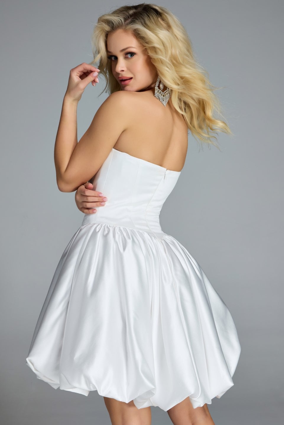 Strapless Straight Neck Mini Satin Cocktail Fit & Flare Jovani 45497
