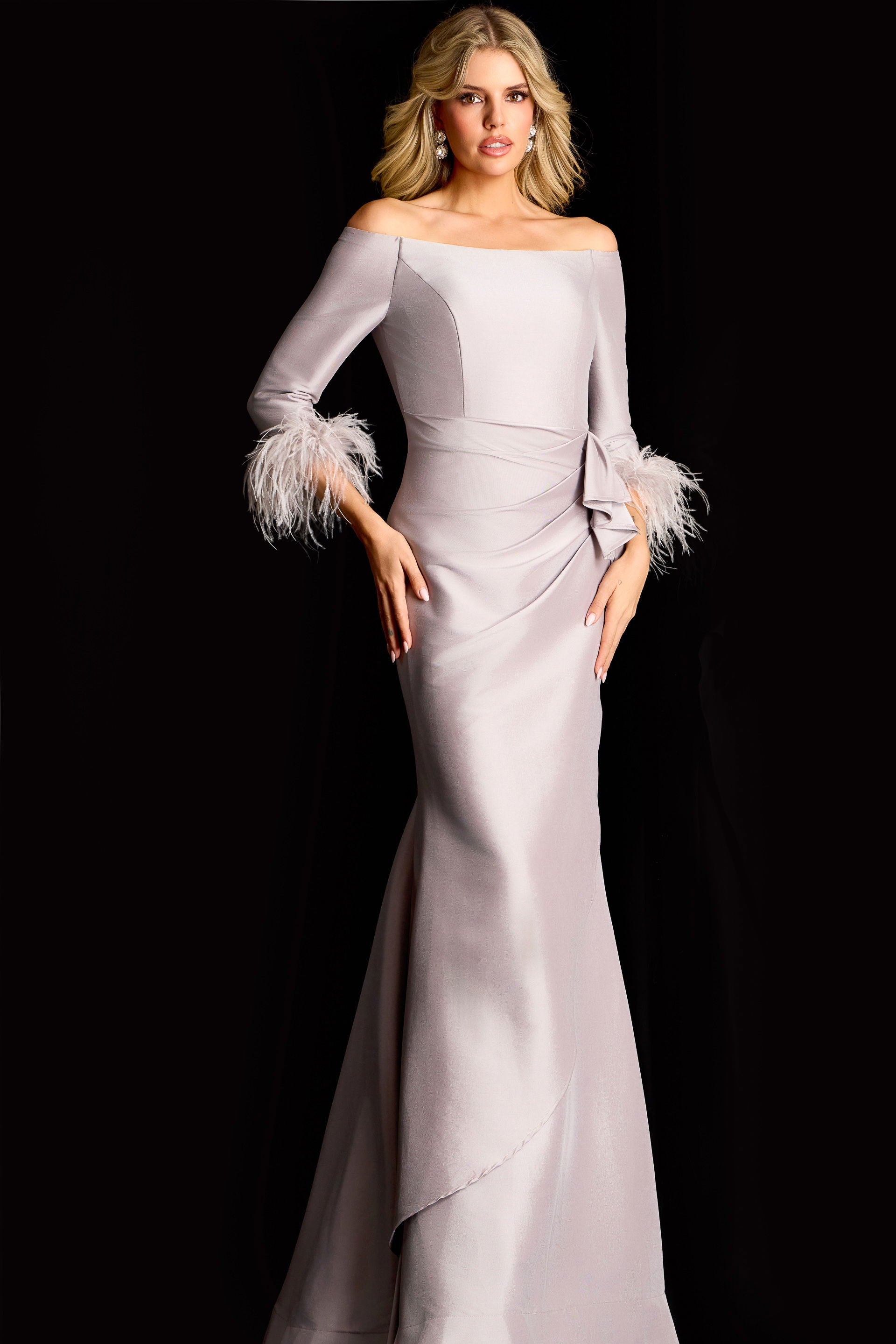 Prom Dresses Long Formal Fitted Slit Prom Dress Jovani 45515 Taupe