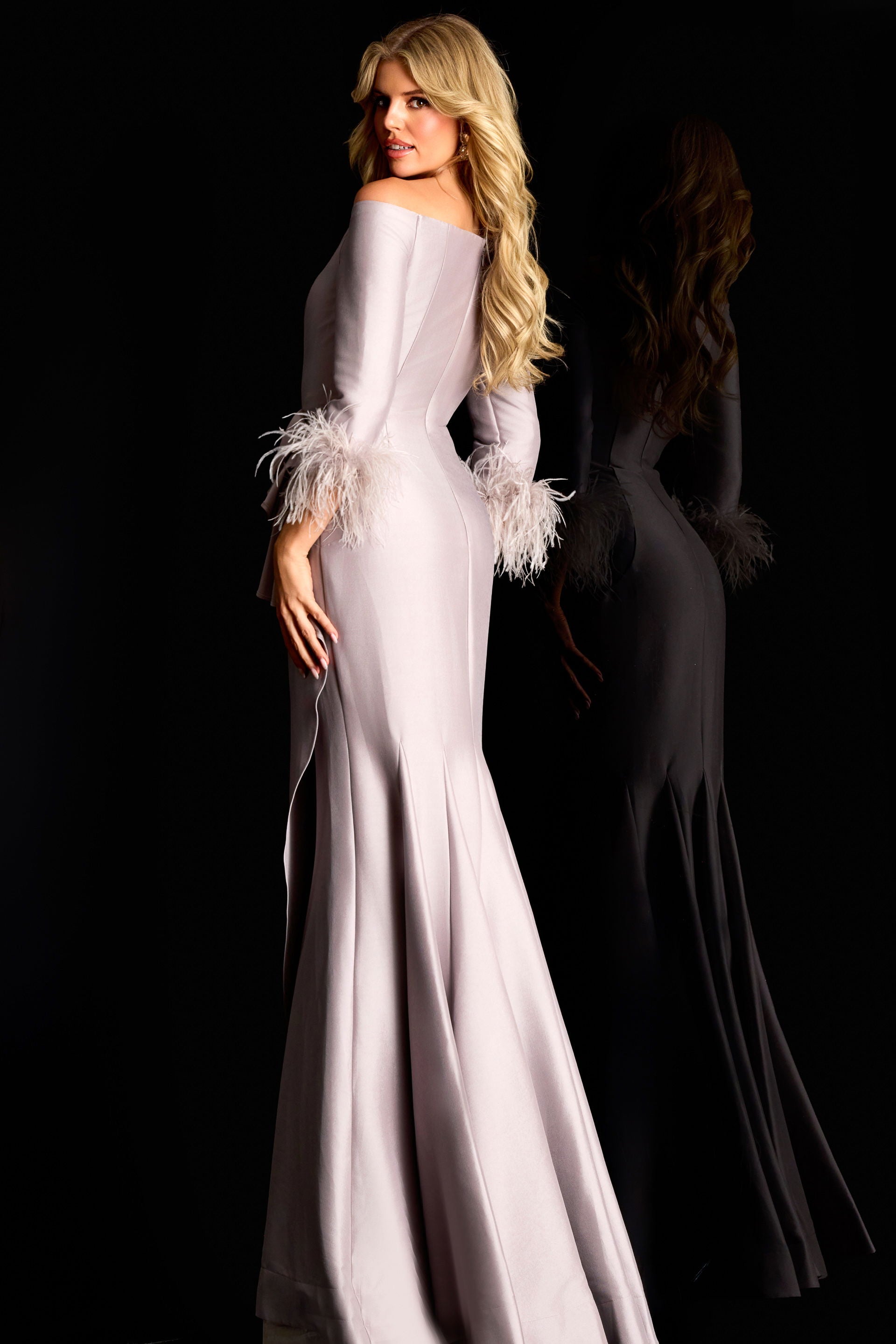 Prom Dresses Long Formal Fitted Slit Prom Dress Jovani 45515 Taupe