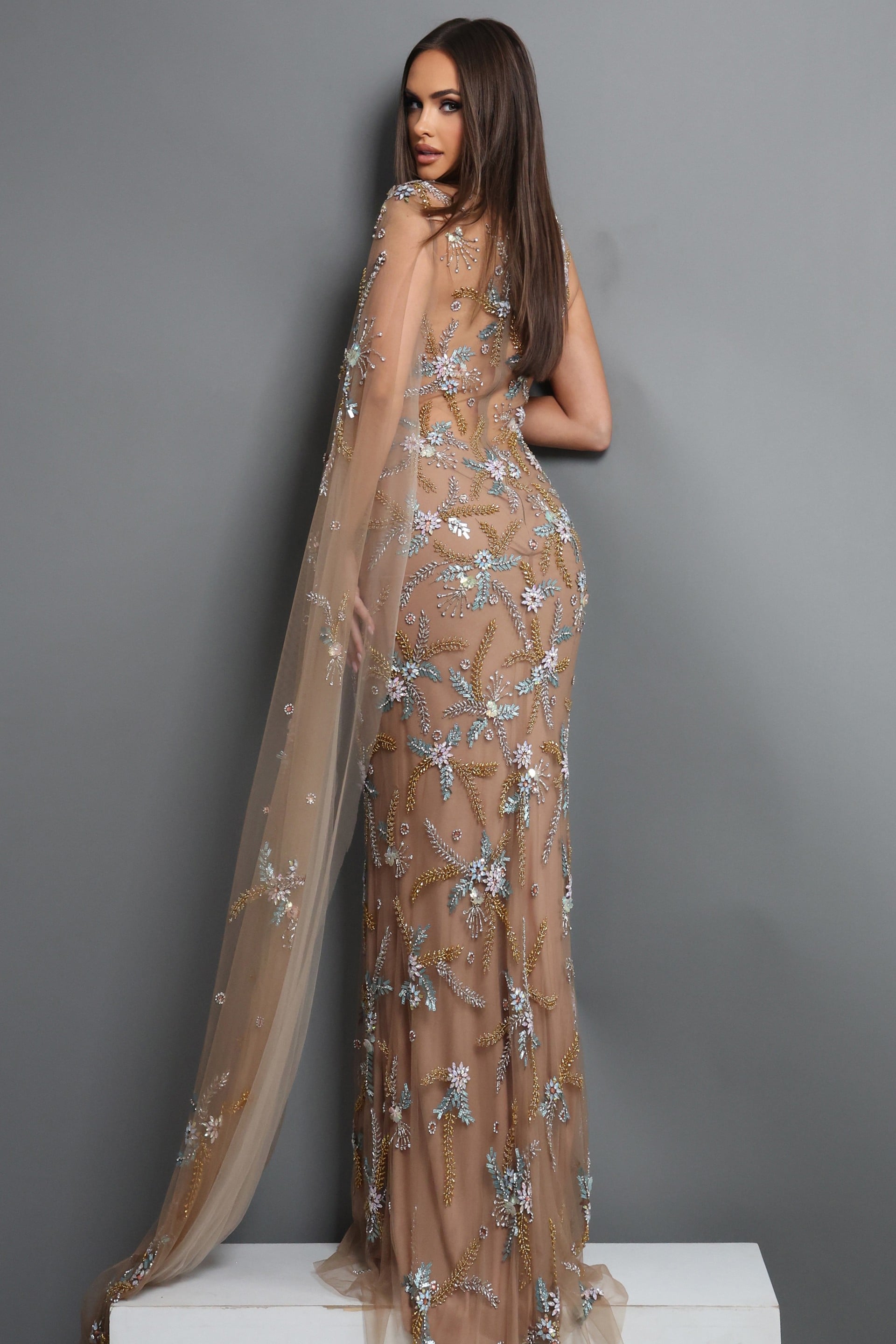 Illusion Floor-Length Tulle Evening Sheath Jovani 45536