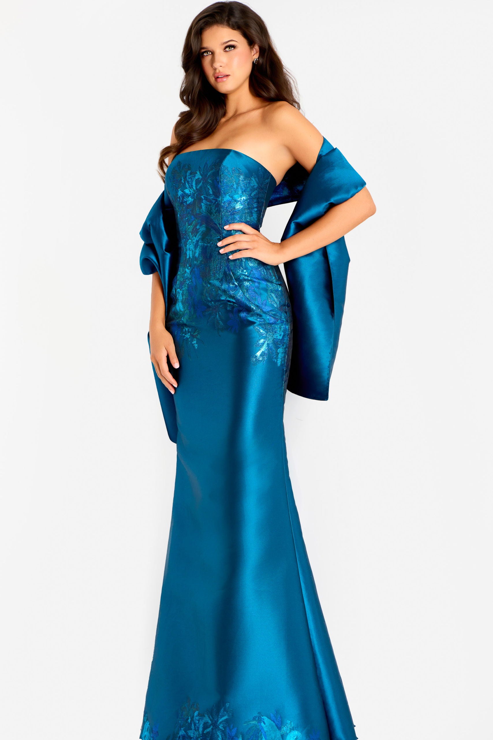 Prom Dresses Long Formal Floral Applique Mermaid Evening Dress Jovani 45577 Blue