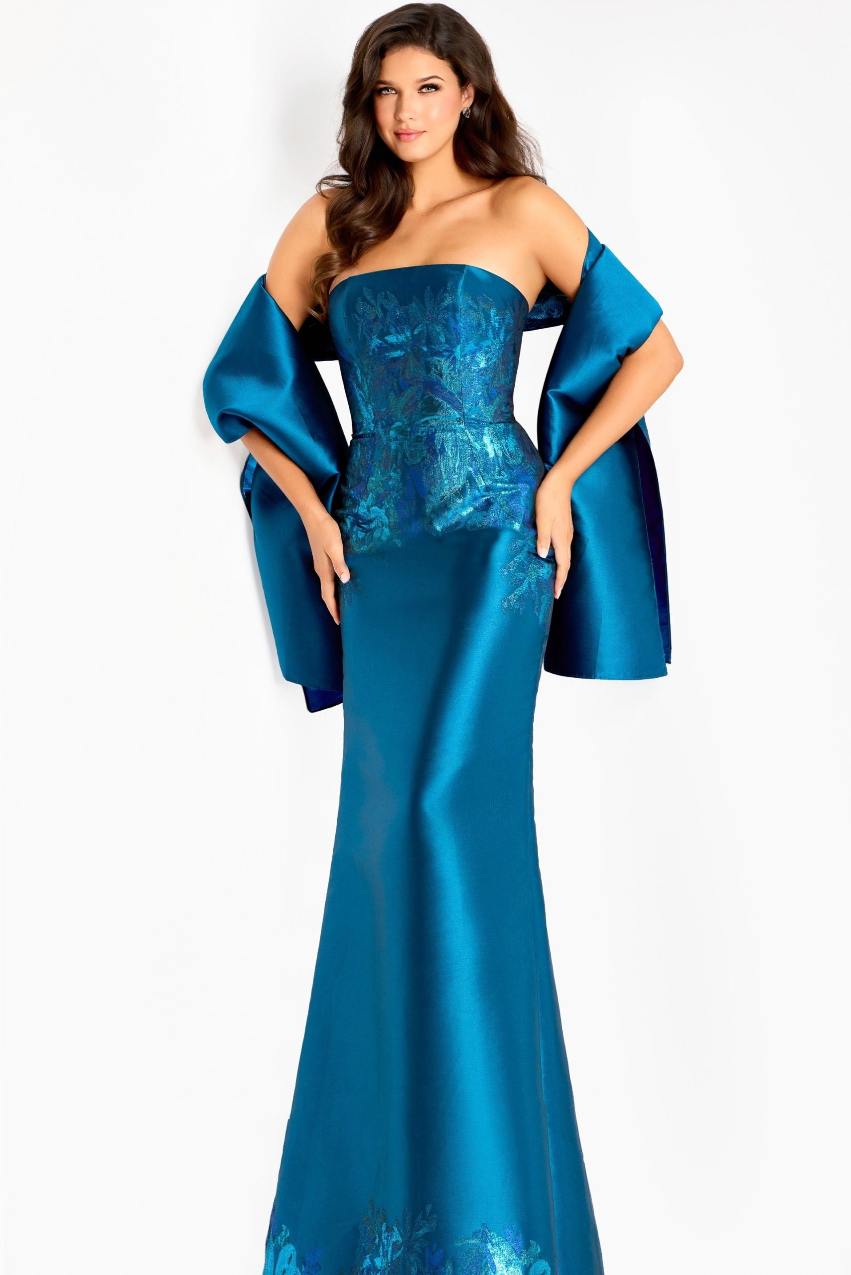 Prom Dresses Long Formal Floral Applique Mermaid Evening Dress Jovani 45577 Blue