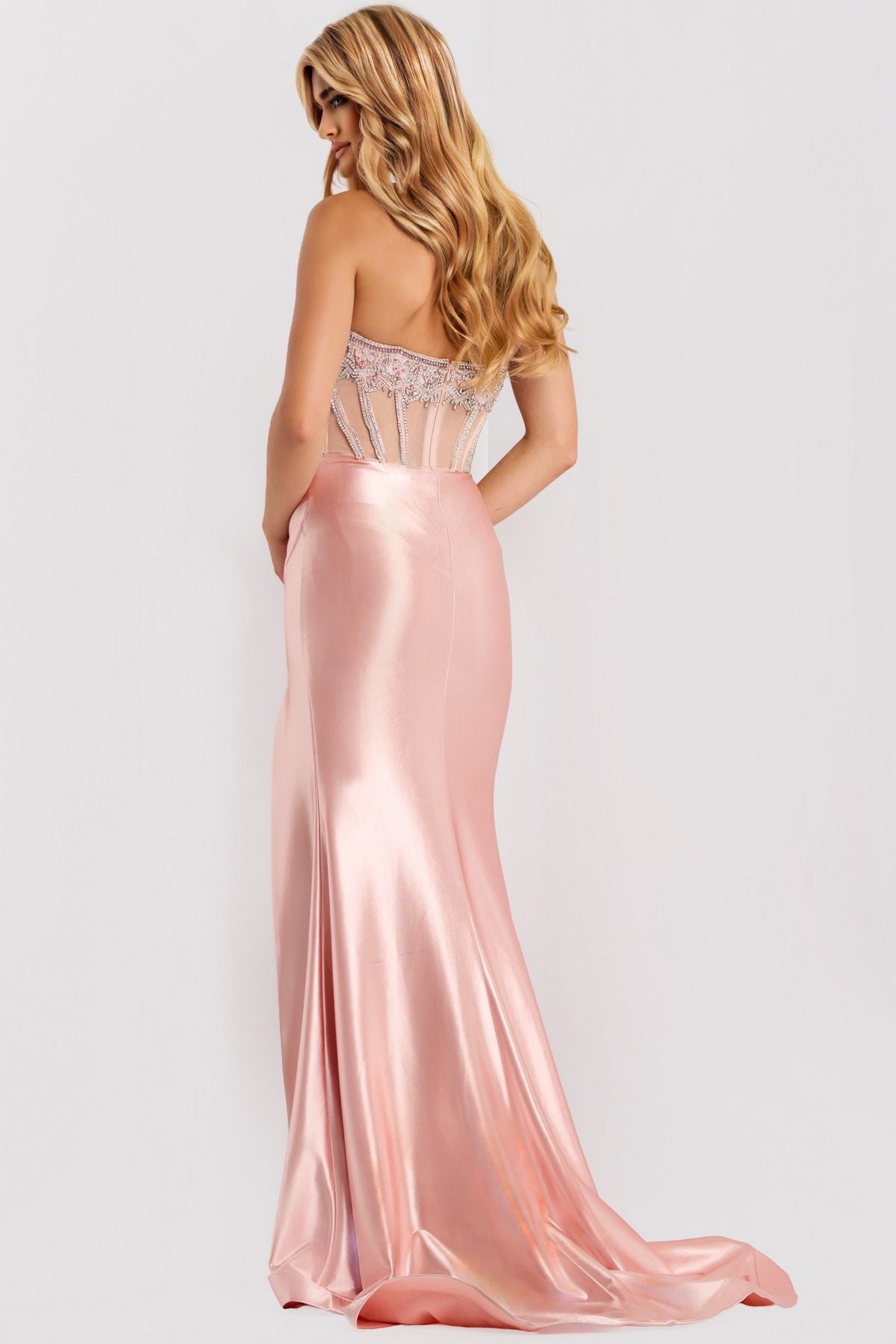 Prom Dresses Formal Long Fitted Beaded Corset Prom Dress Blush