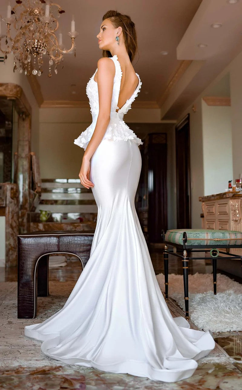 Jessica Angel 455 Fitted Long Formal Floral Peplum Evening Dress