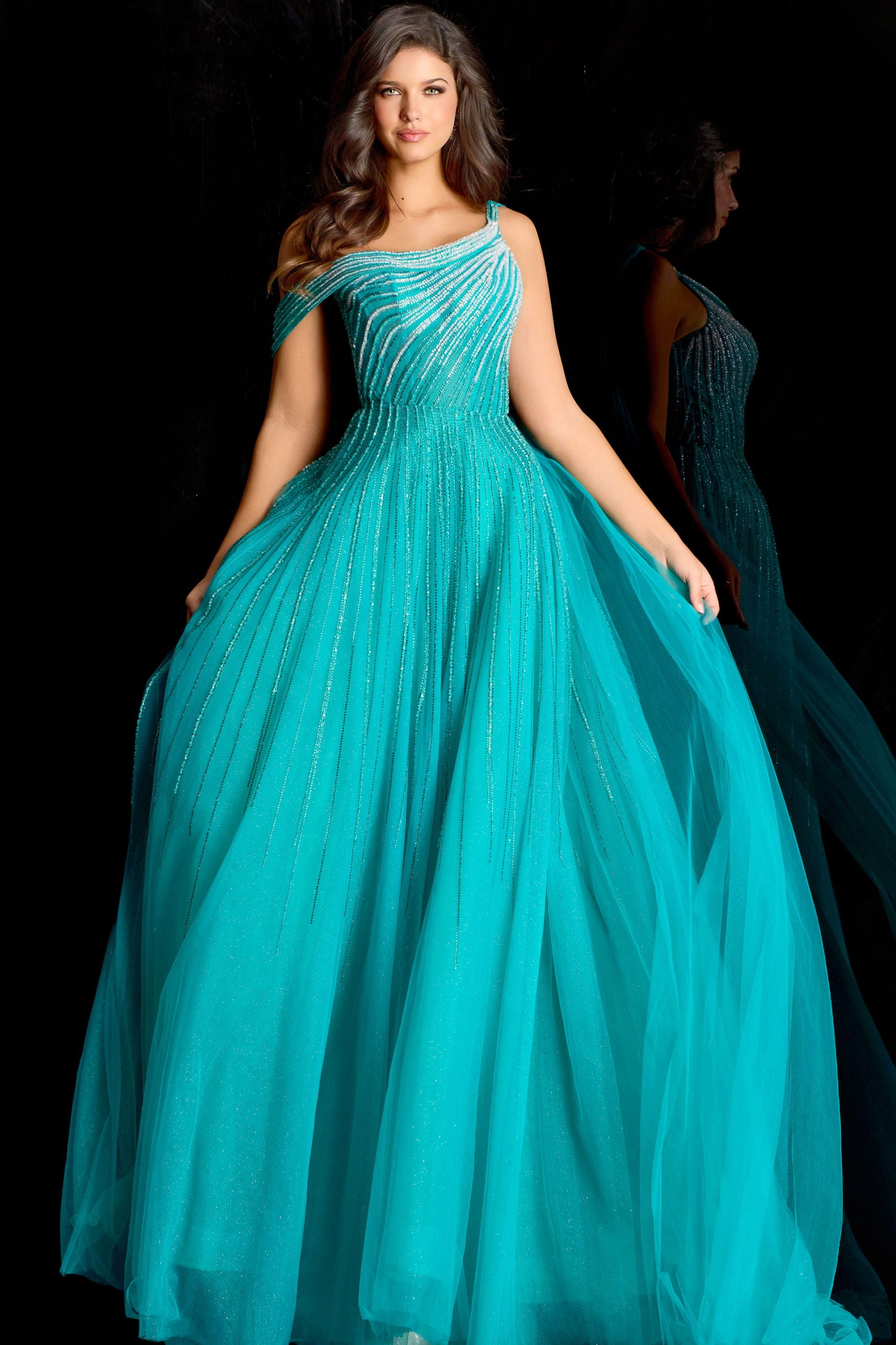 Formal Dresses Long Glitter A Line Formal Prom Dress Jovani 45645 Peacock