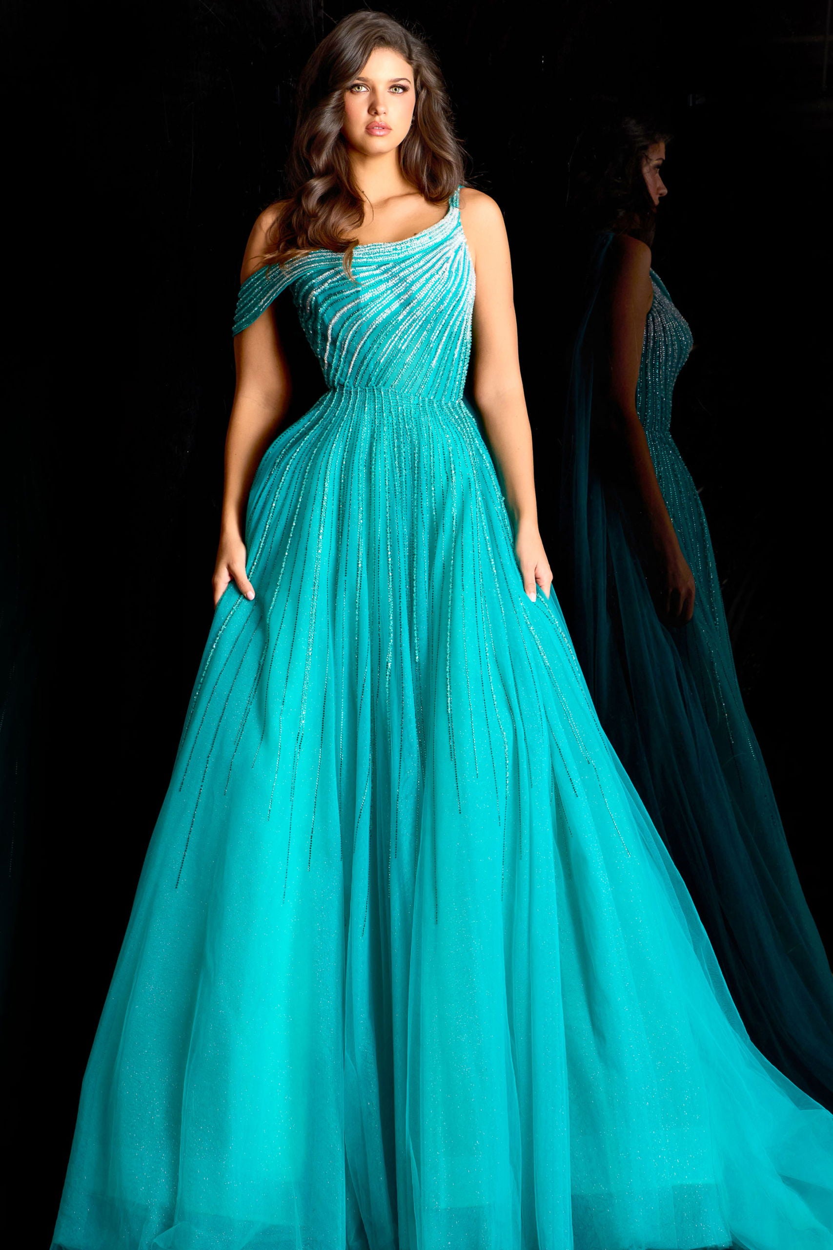 Formal Dresses Long Glitter A Line Formal Prom Dress Jovani 45645 Peacock