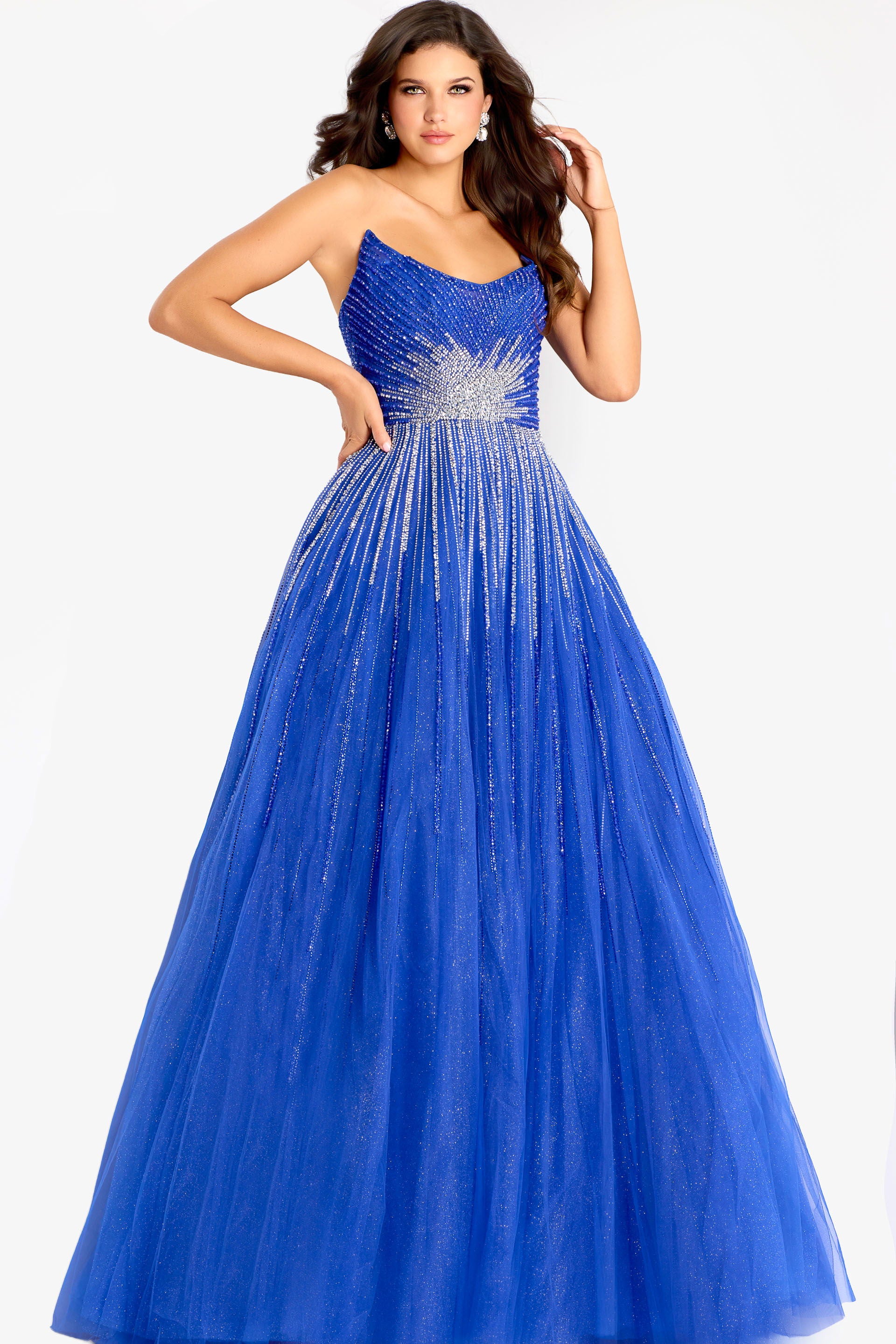 Prom Dresses Long Formal Beaded Prom A Line Dress Jovani 45649 Blue