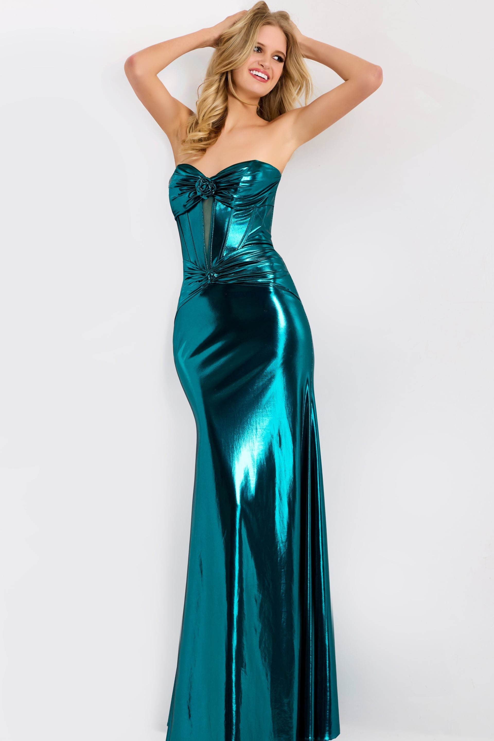 Peacock Strapless Floor-Length Satin Prom Dress Mermaid Gown Jovani 45709